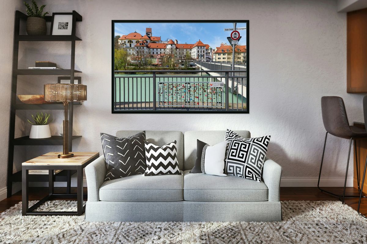 View of st. mang abbey and lovers padlocks on romantic road in f