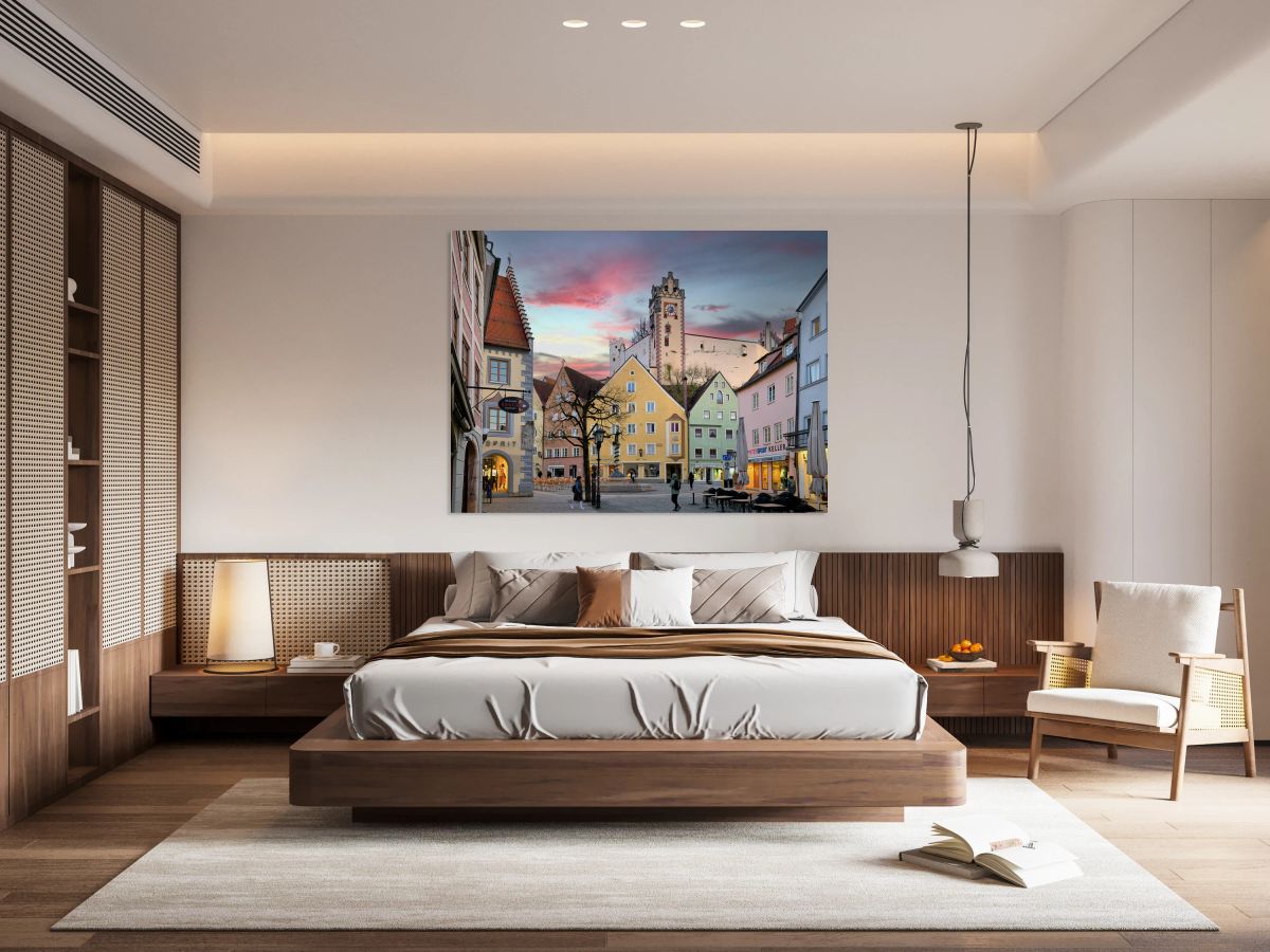 Dusk in downtown Fussen along the Romantic Road in Bavaria Germ