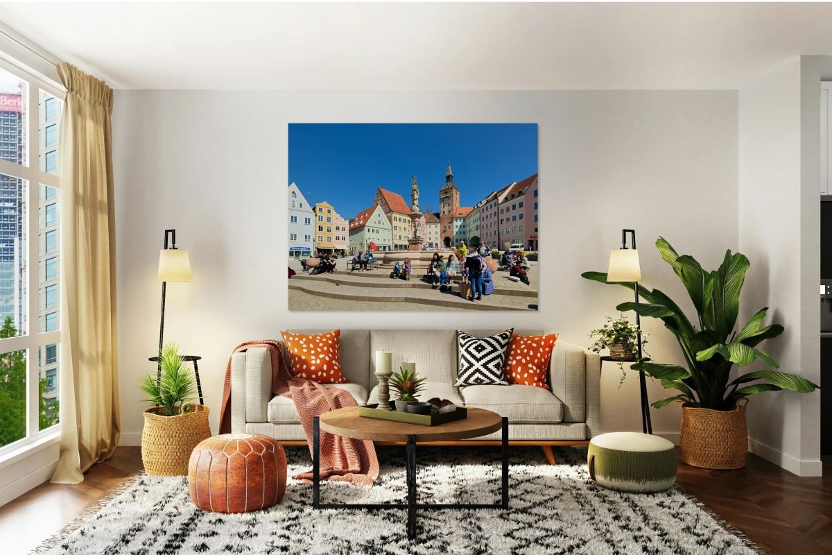 Visitors gather at Hauptplatz square in Landsberg am Lech Germa