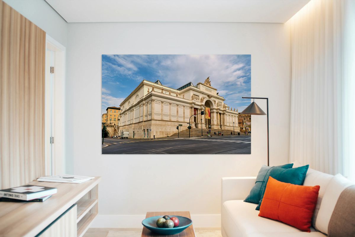 Palazzo delle Esposizioni in Rome with clear sky and pedestrians
