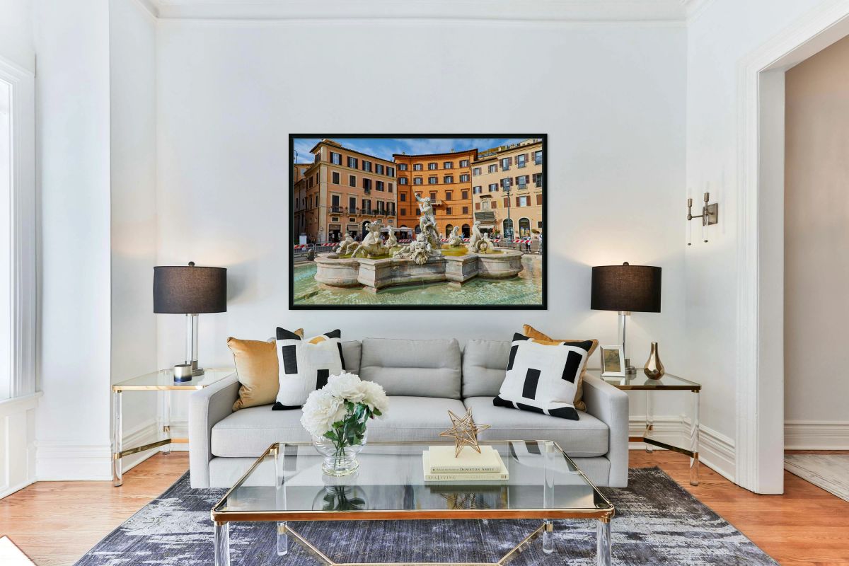 Fountain of Neptune stands in Piazza Navona in Rome Italy
