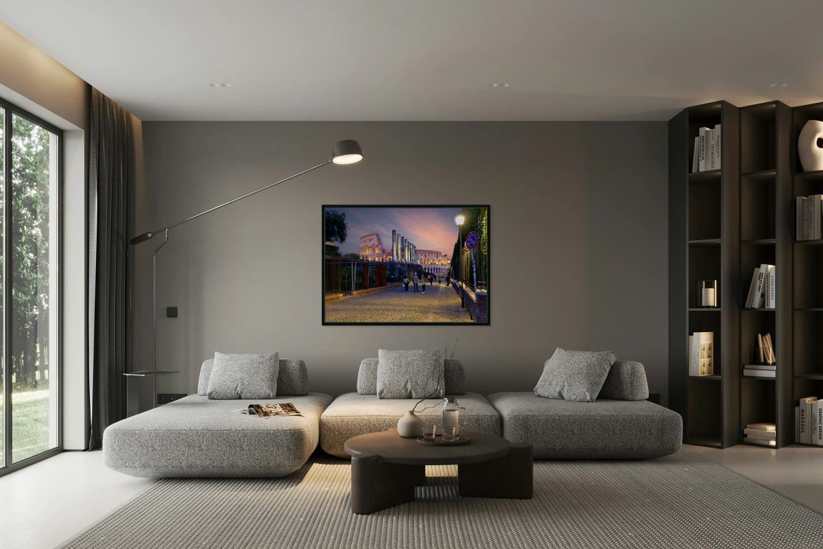 Walk along Via Sacra with views of Colosseum in Rome Italy