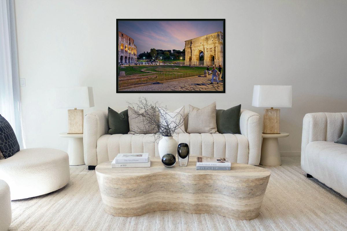 Colosseum and Arch of Constantine in Rome during sunset