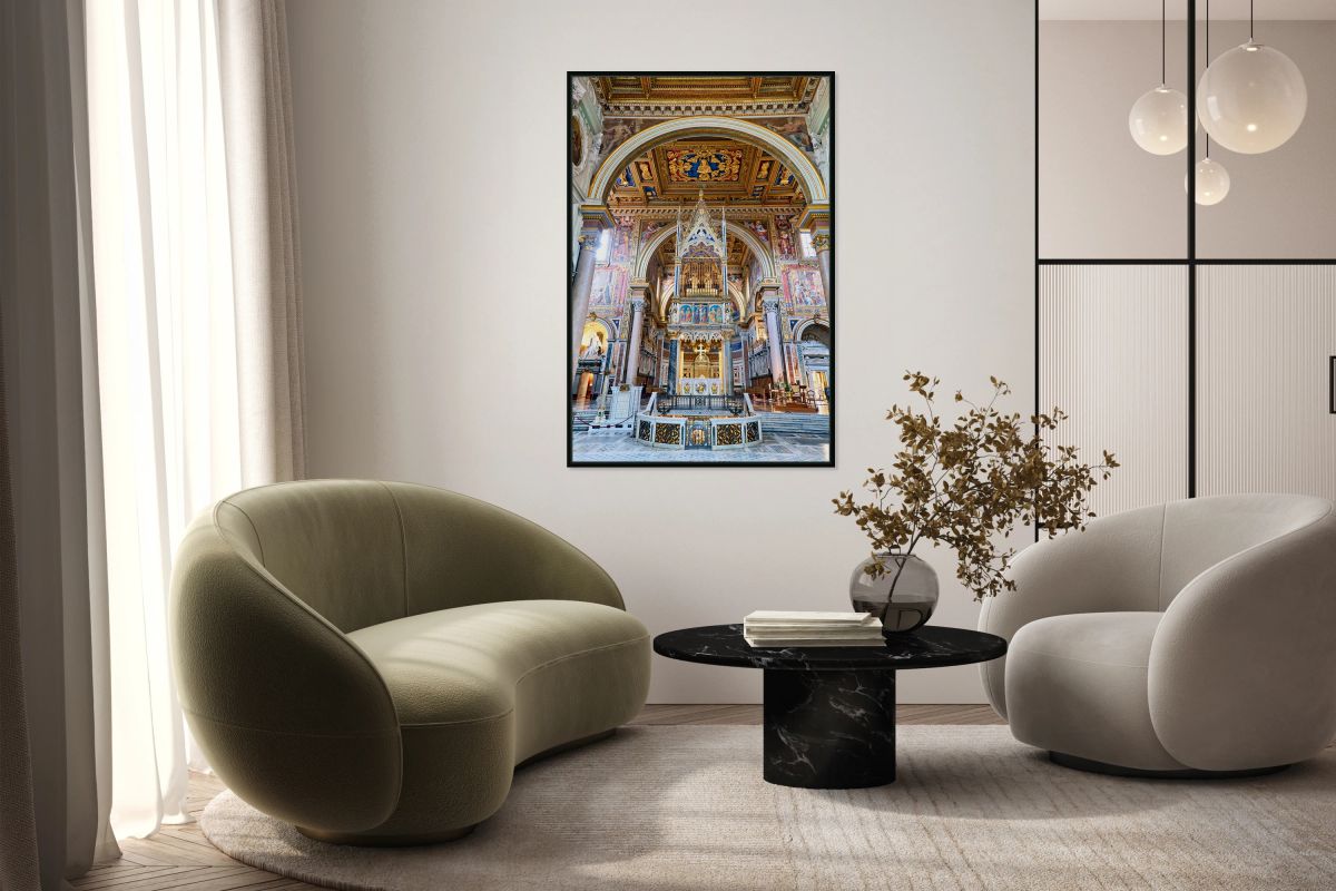 Cathedral interior showing altar and artwork in Rome Italy