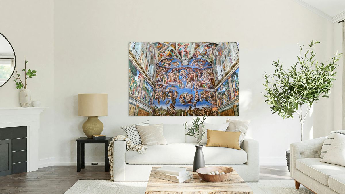 Visitors stand beneath the ceiling of Sistine Chapel in Vatican 