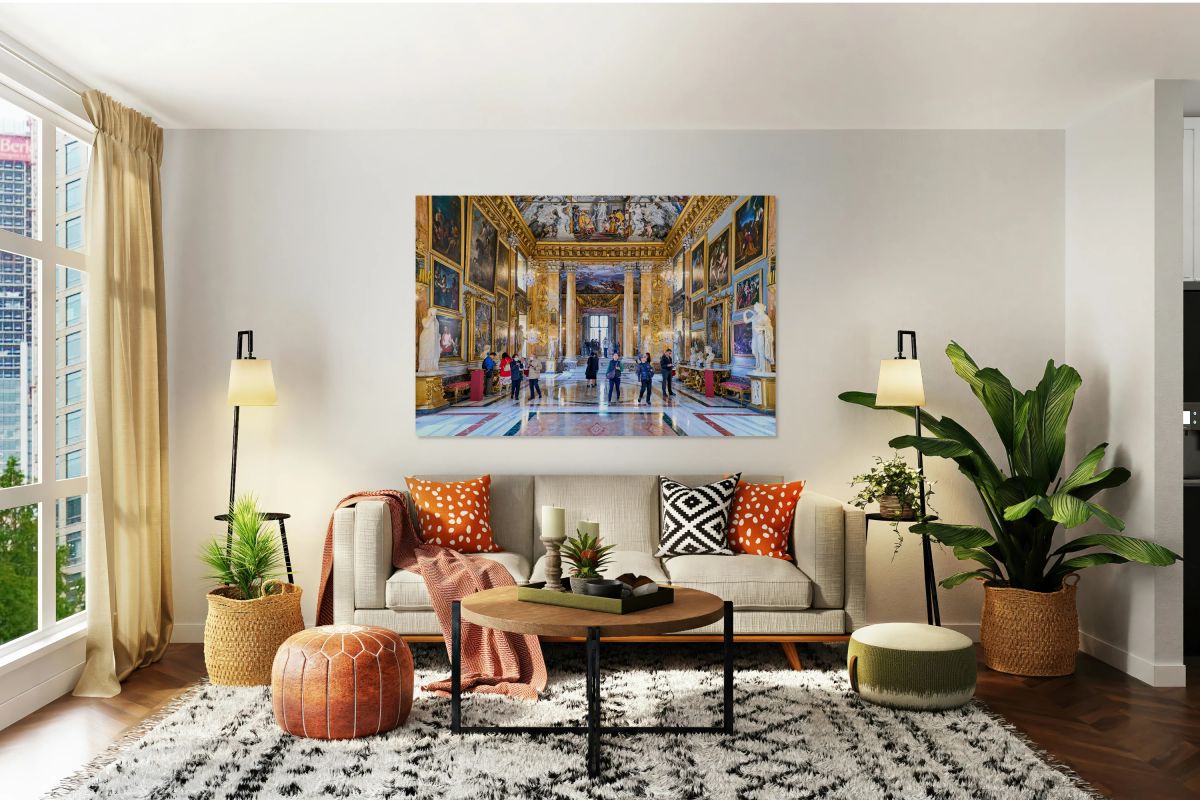 Visitors explore the Great Hall in Colonna Art Gallery in Rome