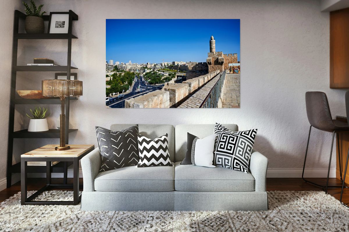 View of the old city ramparts in Jerusalem during the day