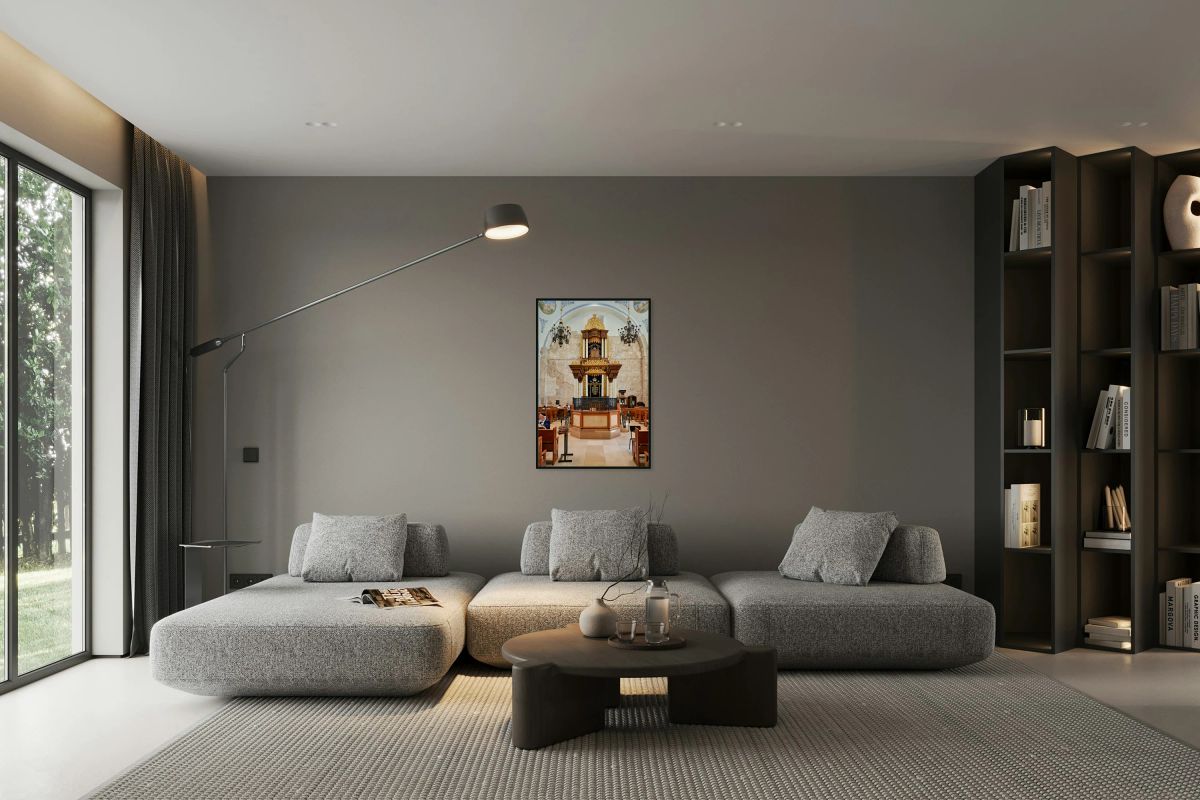Hurva Synagogue in Jerusalem with visitors and a Torah Ark