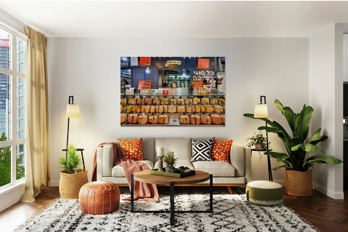 Cheese display at Mahane Yehuda Market in Jerusalem Israel