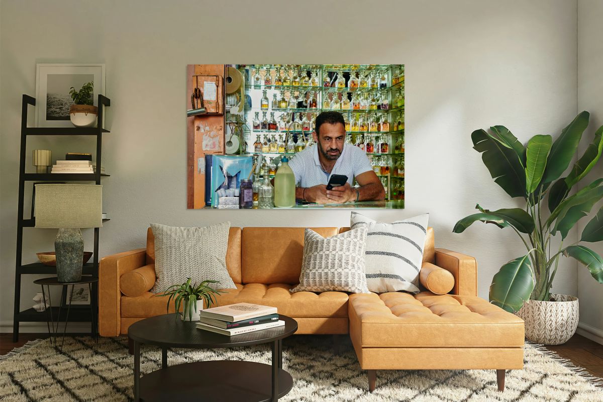 Man working in a perfumery in the old city of Jerusalem