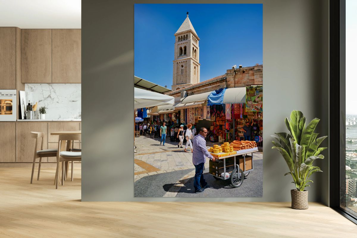 Selling bread in the old city of Jerusalem during a sunny day