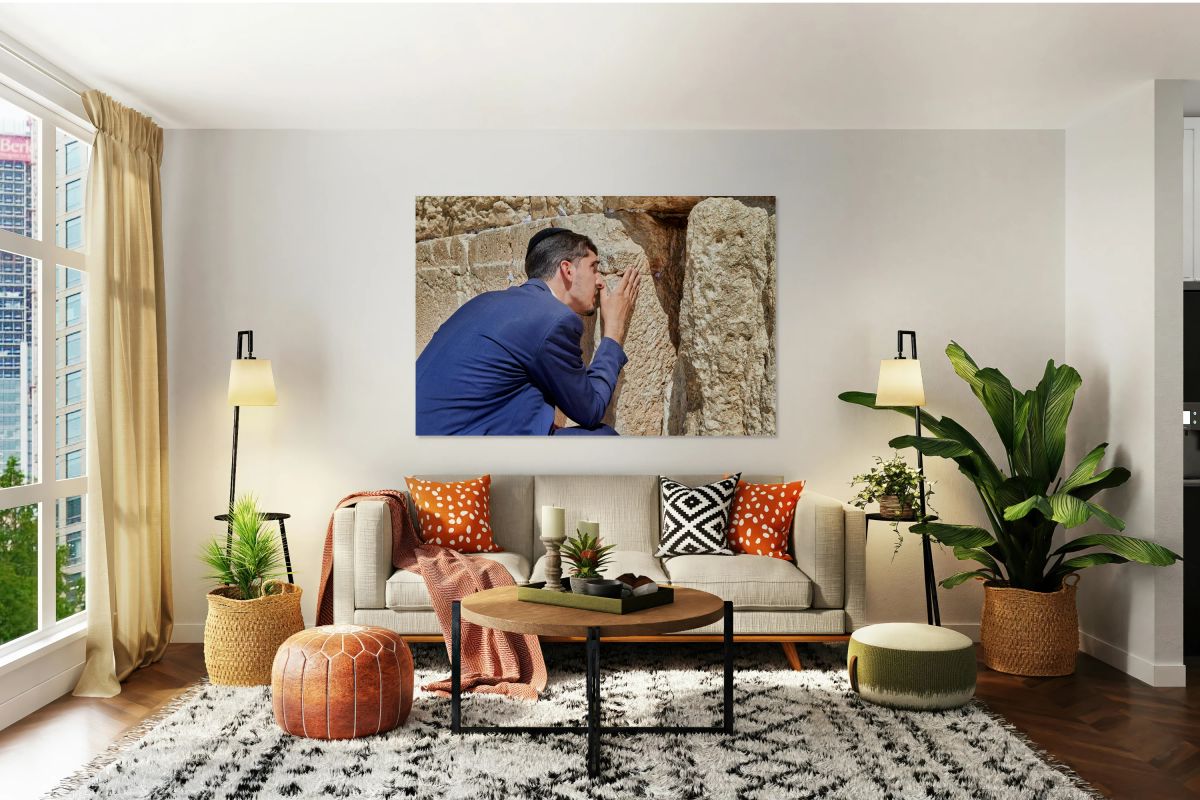 Prayers at the wailing wall in jerusalem by orthodox jews