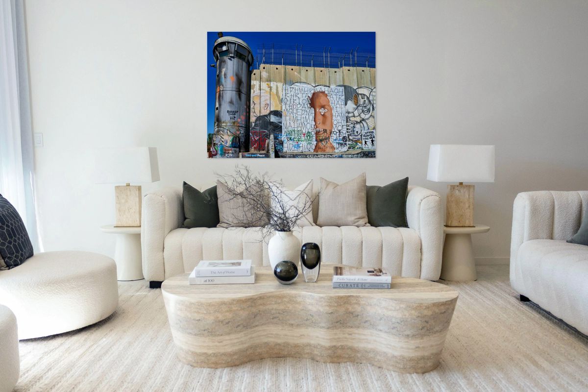 Wall and artwork near a guard tower in Bethlehem Jerusalem