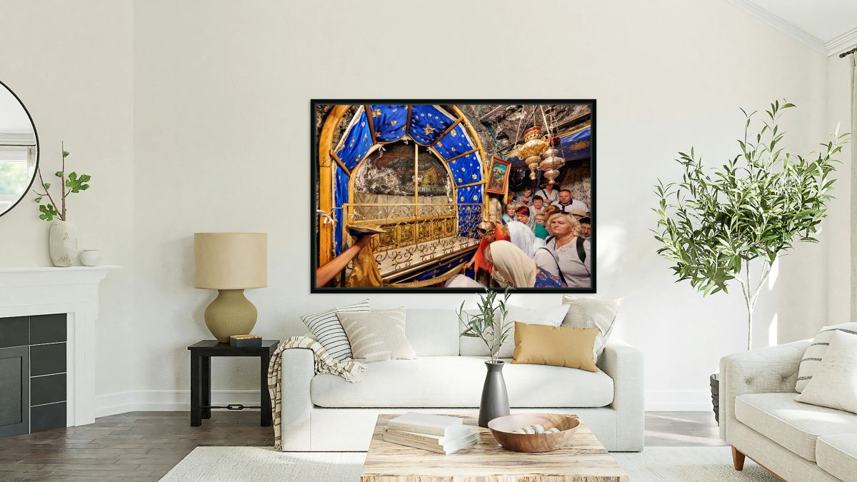 Visiting grotto of nativity in Bethlehem Jerusalem during the d