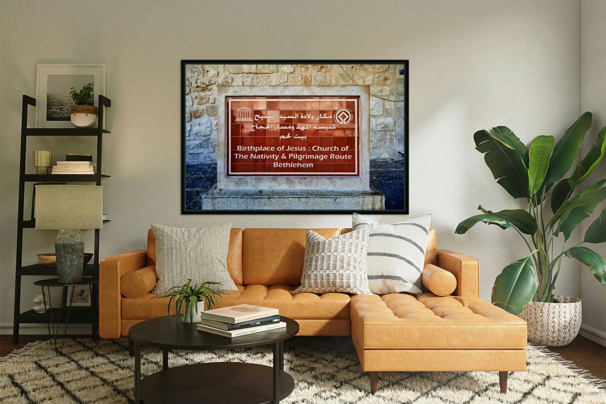 A sign marks the Church of the Nativity in Bethlehem Israel