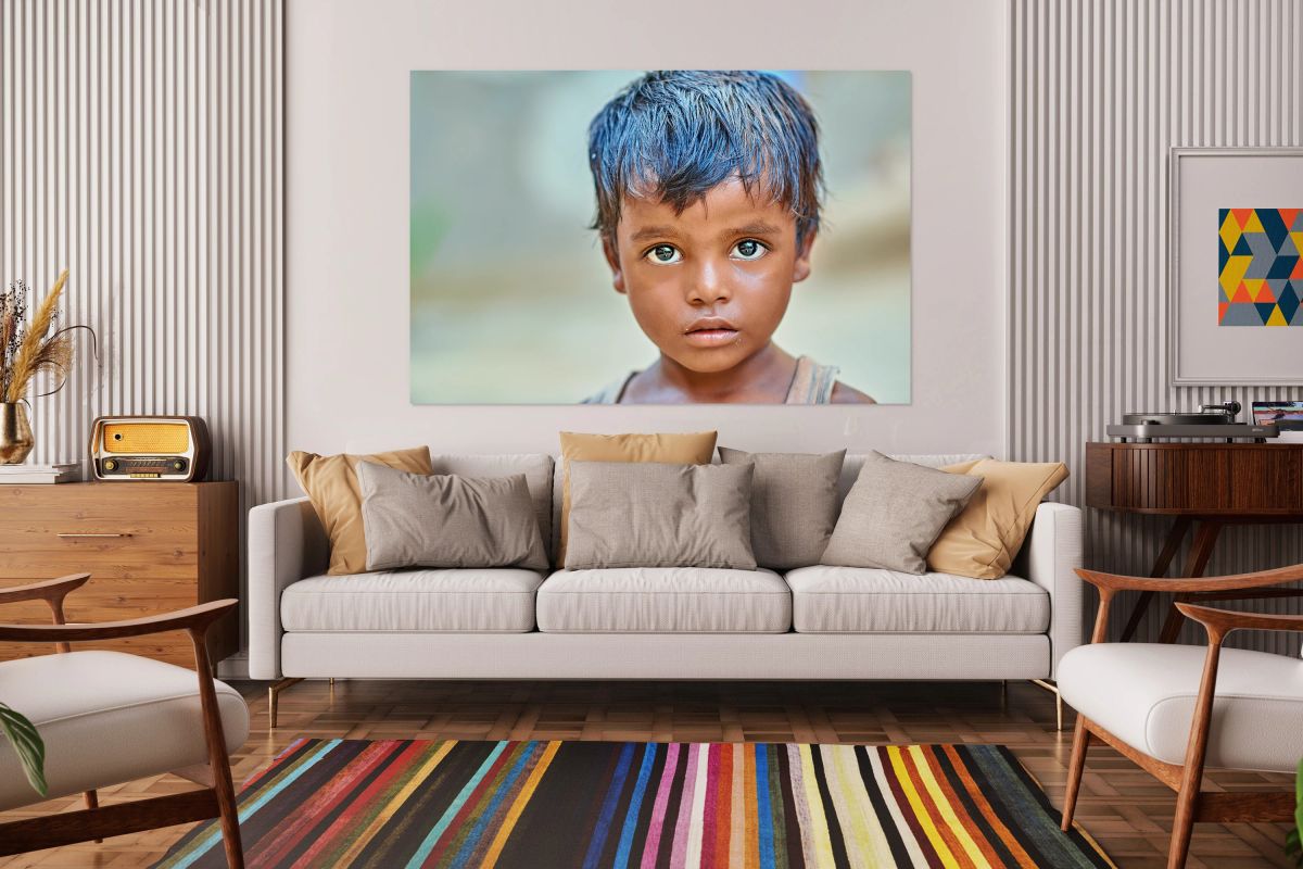 Portrait of a boy in Rajasthan India with a focused expression