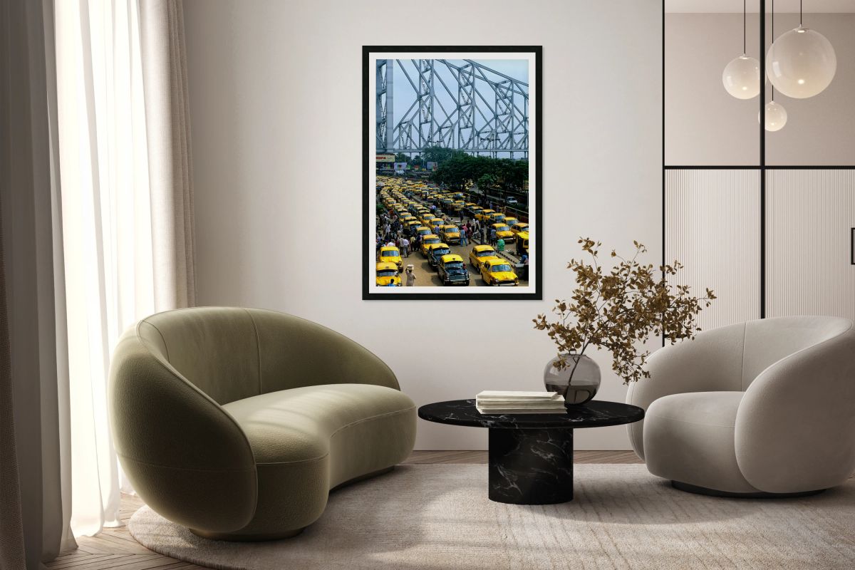 Taxis lined up in Calcutta Kolkata near the Howrah Bridge