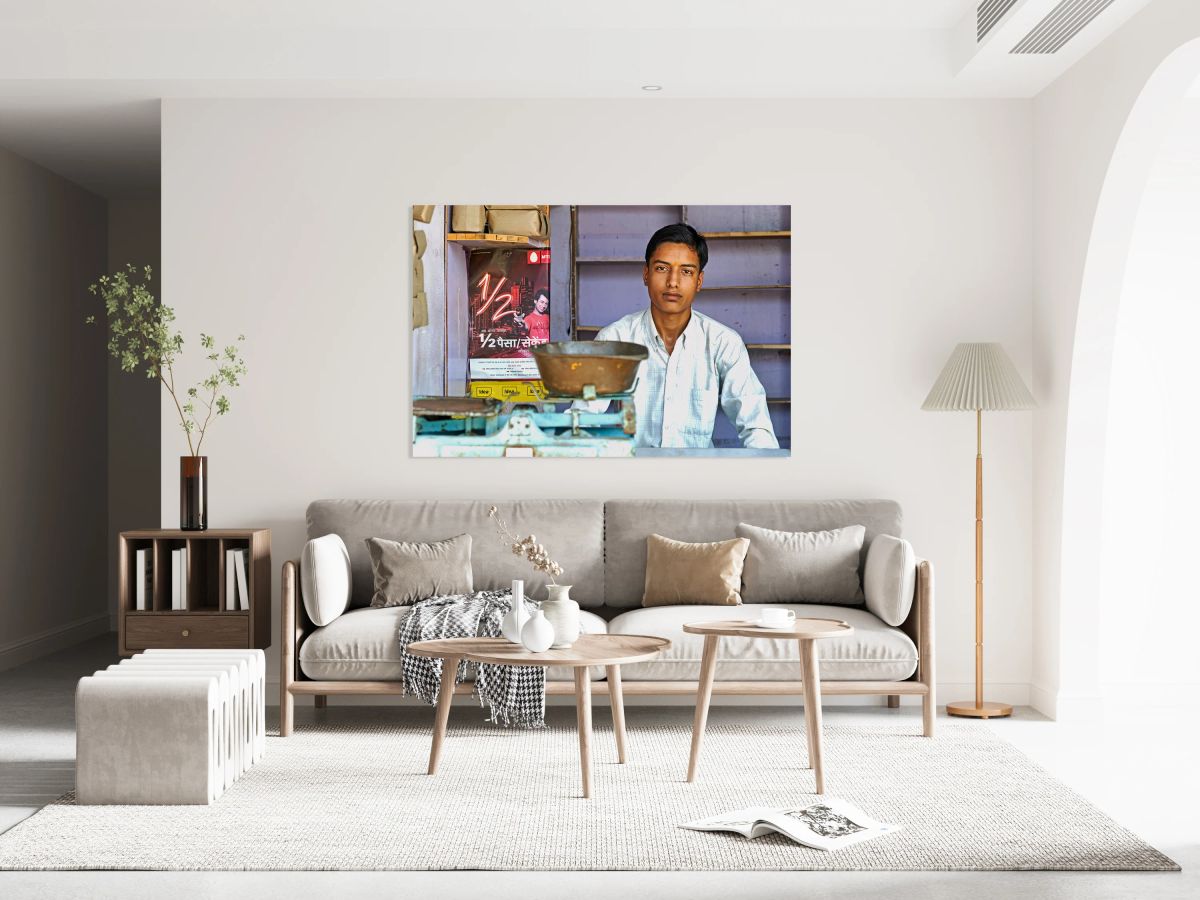 Portrait of a boy in Khimsar Rajasthan in a shop setting