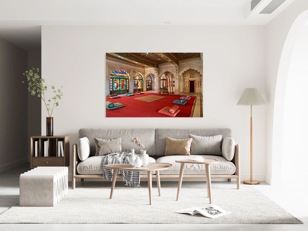 Inside Mehrangarh Fort in Jodhpur Rajasthan with colorful windo