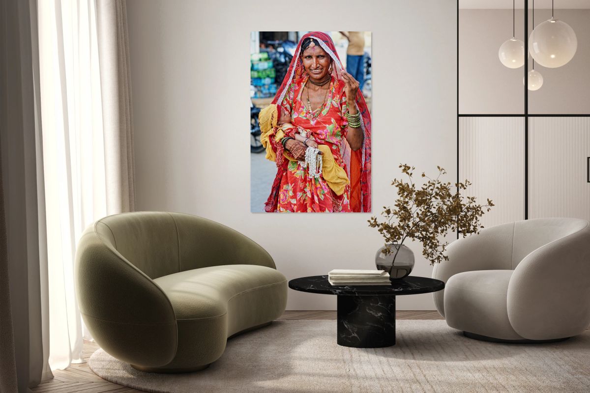 Woman with baby in Jaisalmer Rajasthan marketplace