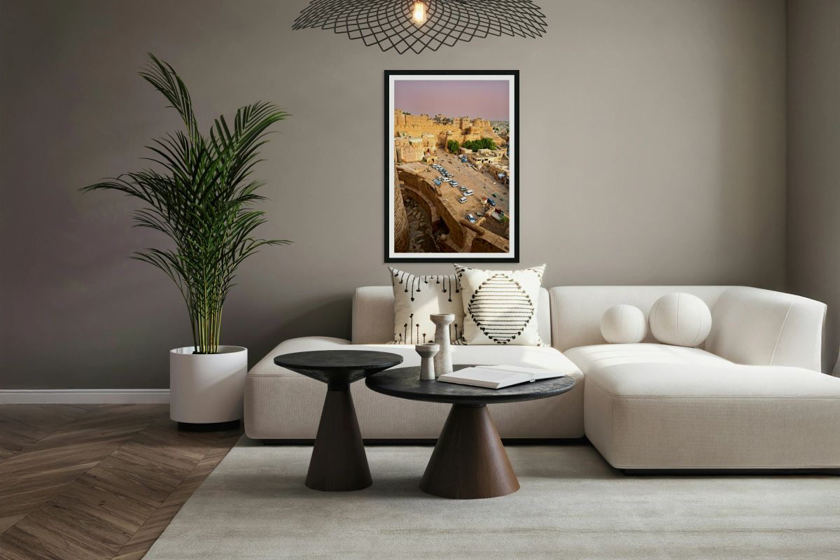 Walls of Jaisalmer at sunset in Rajasthan India capture the town