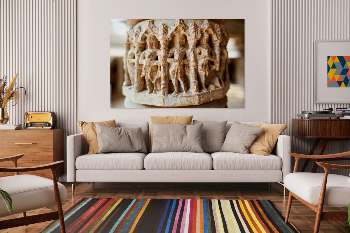 Carvings on a pillar at Chittorgarh Fort in Rajasthan India