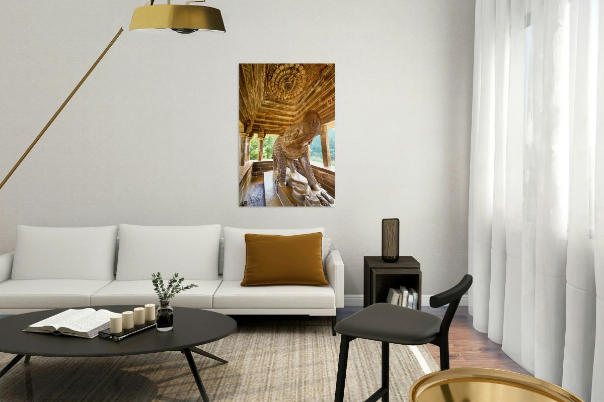 Nandi shrine in Khajuraho Madhya Pradesh shows ancient stone ca