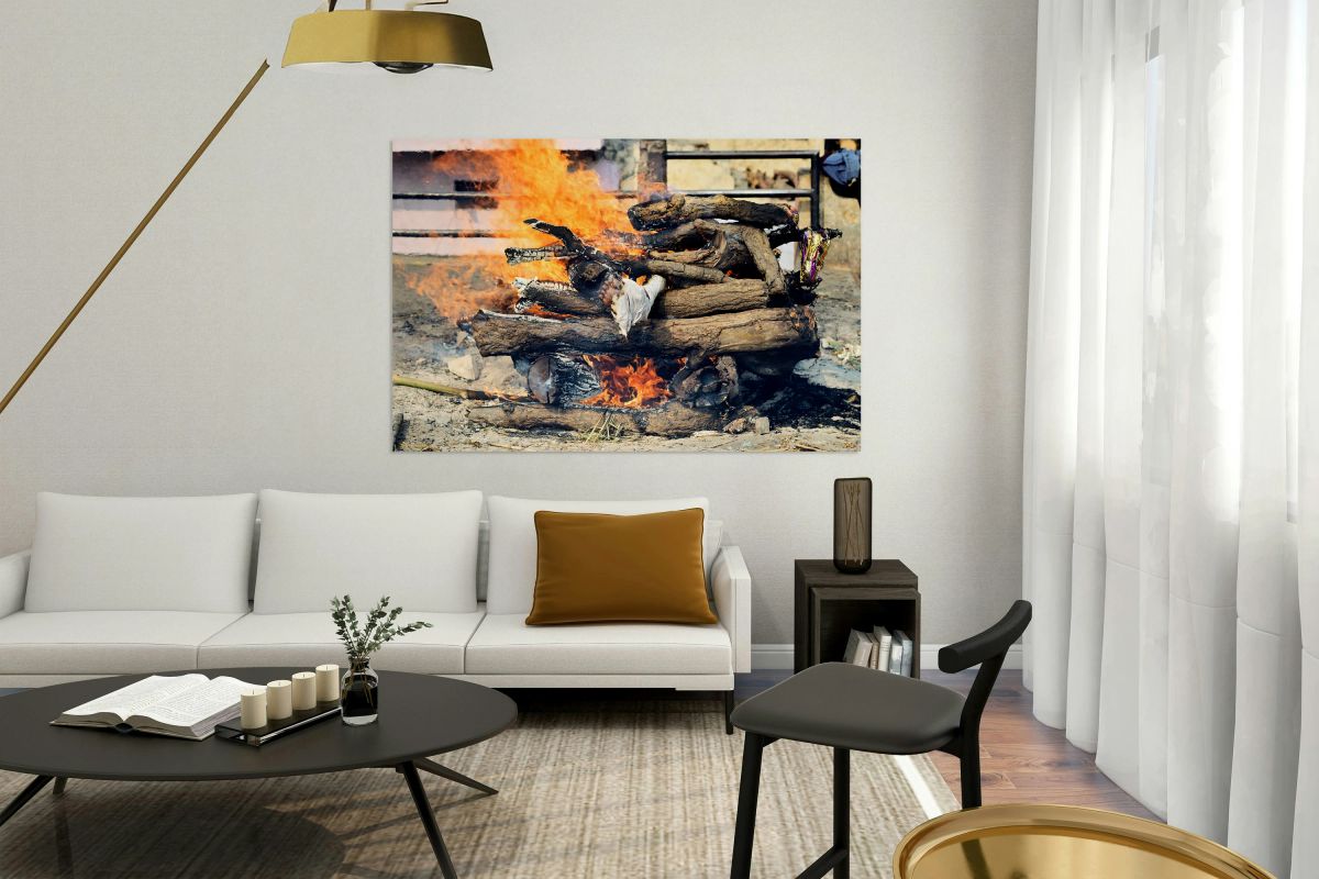 Cremation rite by the Ganges River in Varanasi