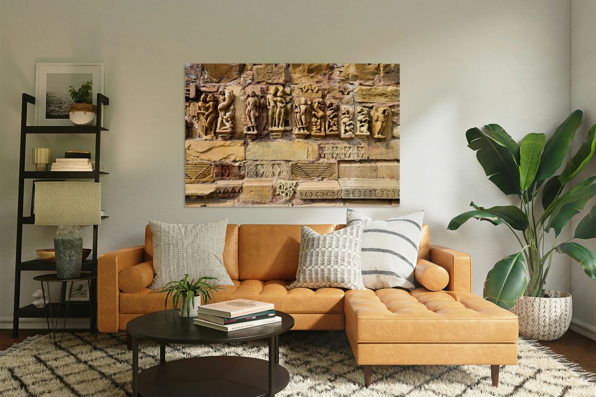 Carvings of erotic scenes at Khajuraho temples in Madhya Pradesh