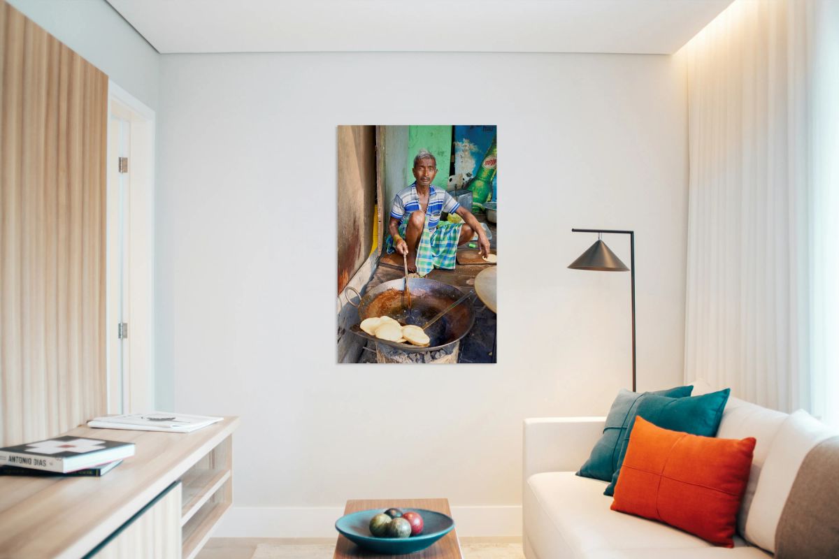 Cooking sweets in Varanasi street market during daytime