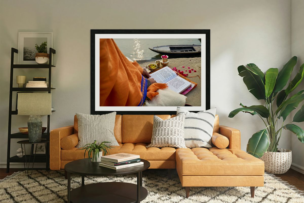 Praying by the ganges river in varanasi india