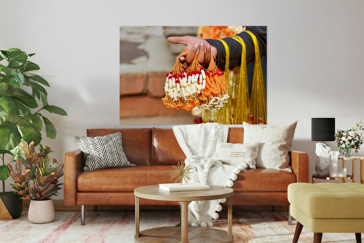 Flowers for rituals in Varanasi Uttar Pradesh during a ceremony