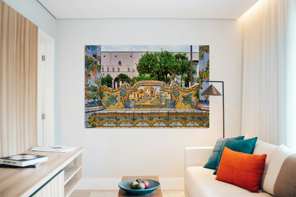 Visit to Santa Chiara Basilica church cloister in Naples Italy