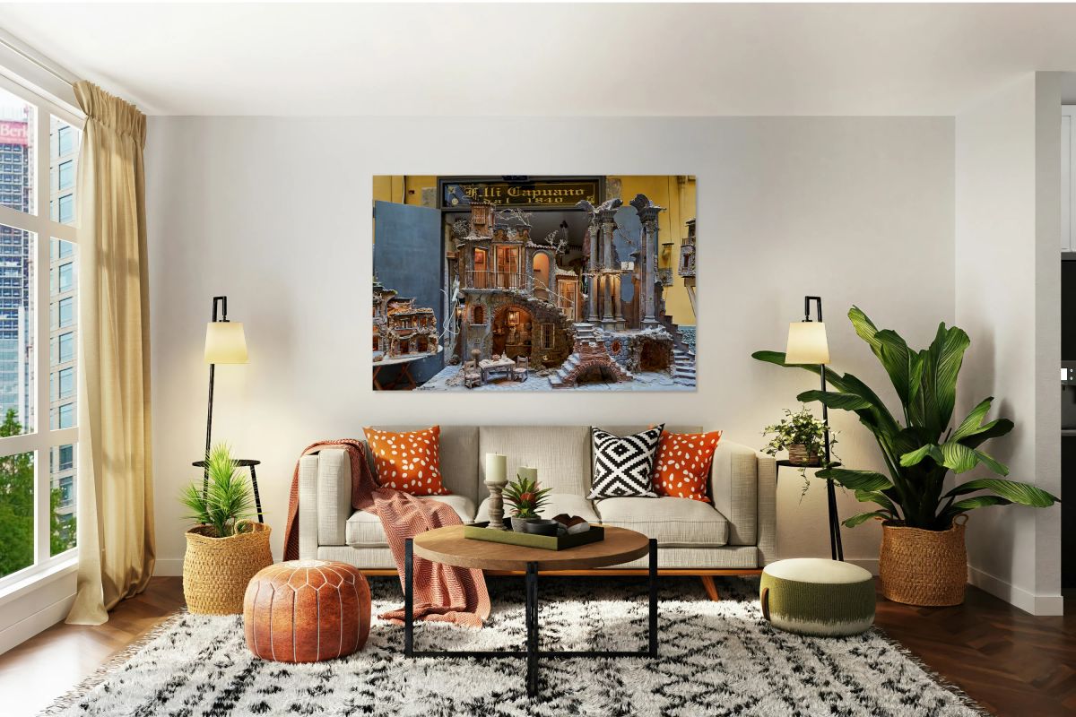 A nativity scene is displayed in a workshop in Naples