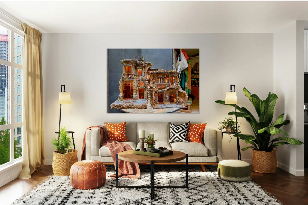 Hand crafted nativity scene displayed in Naples artisan workshop