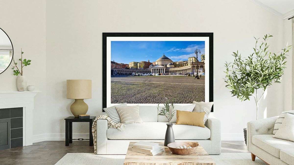 Piazza del Plebiscito in Naples shows a clear day with stone pav