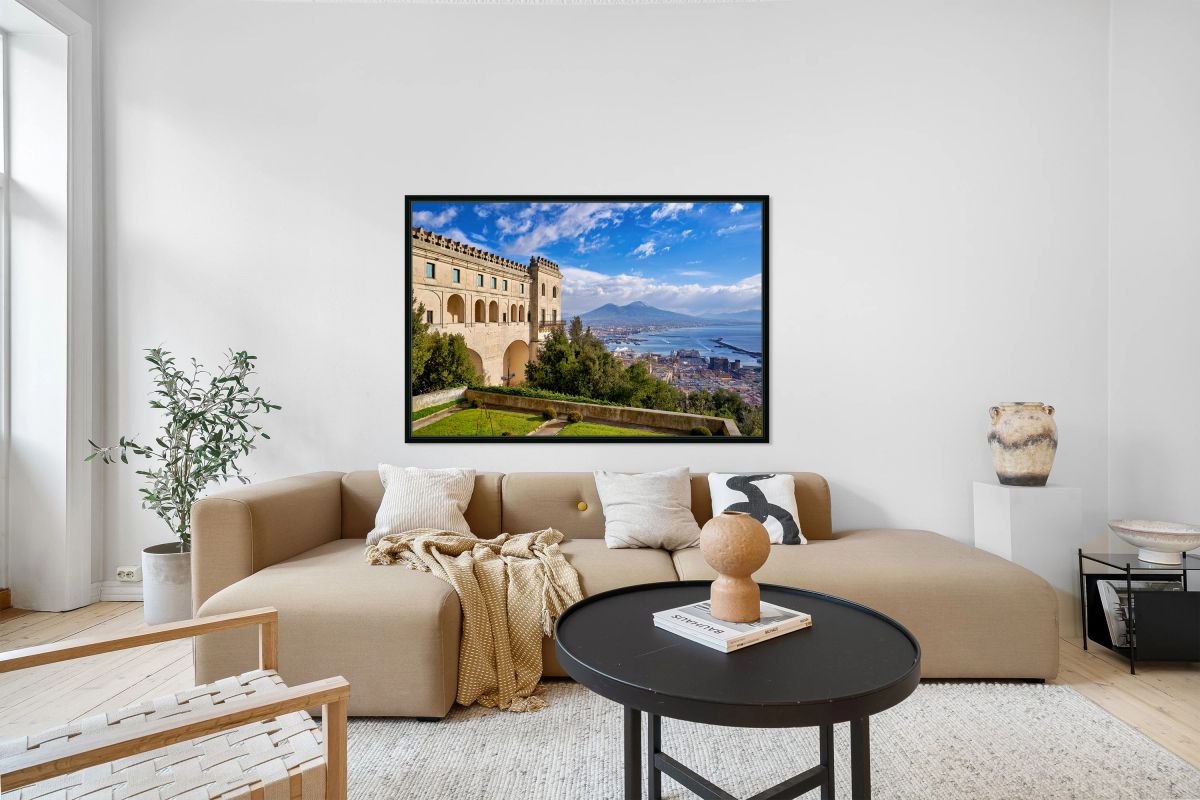 View of Naples and Mount Vesuvius from high ground in Campania