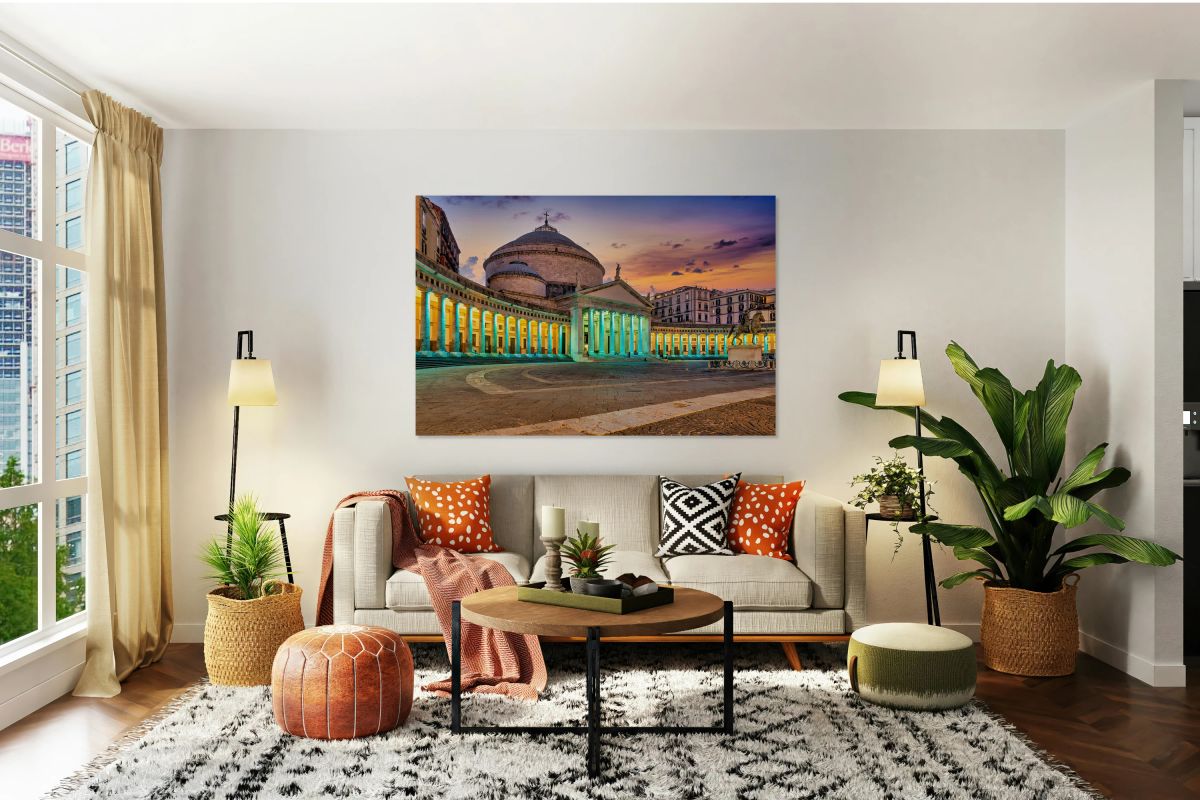 Piazza del Plebiscito and San Francesco di Paola at sunset in Na