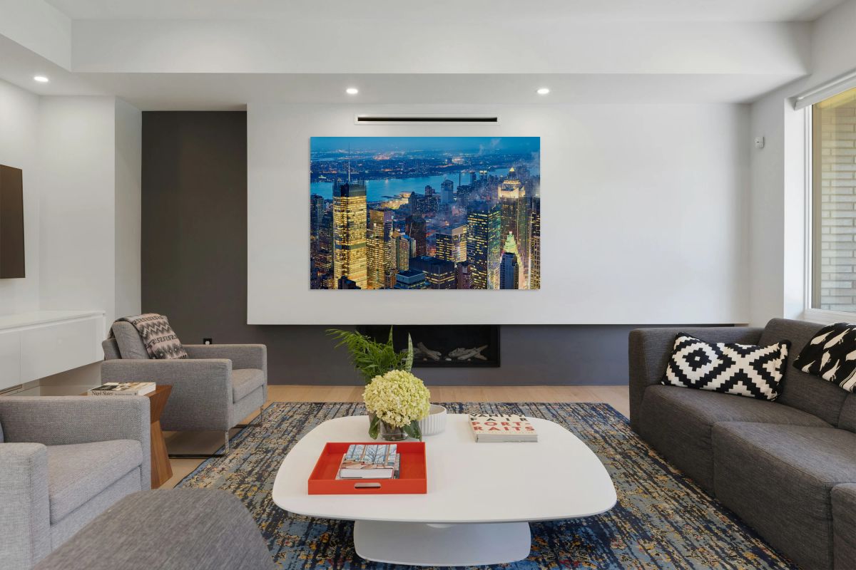 Aerial view of Manhattan skyline during dusk hours in New York