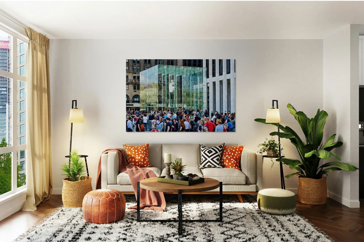 Many people visit the Apple Store at 5th Avenue in Manhattan