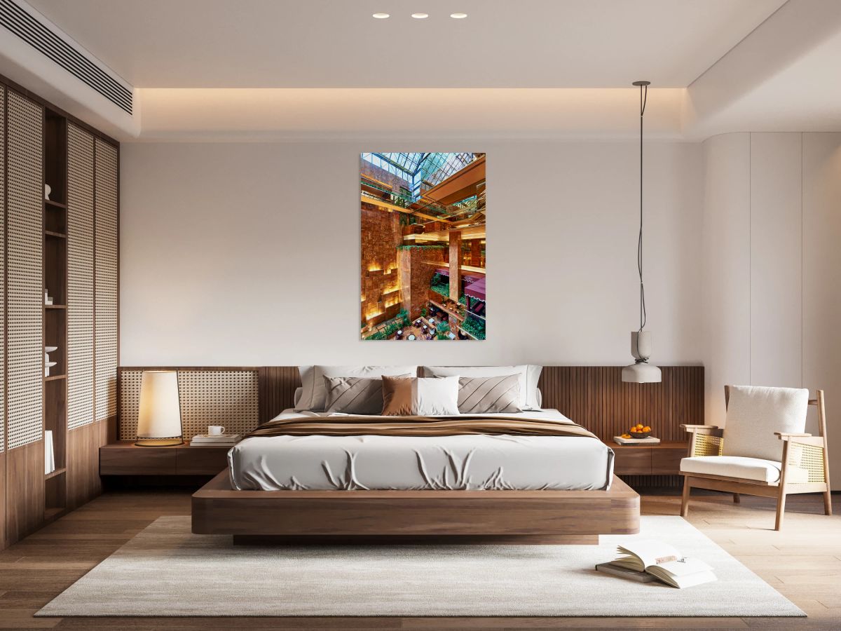 Men and women gather in the Trump Tower Atrium in Manhattan