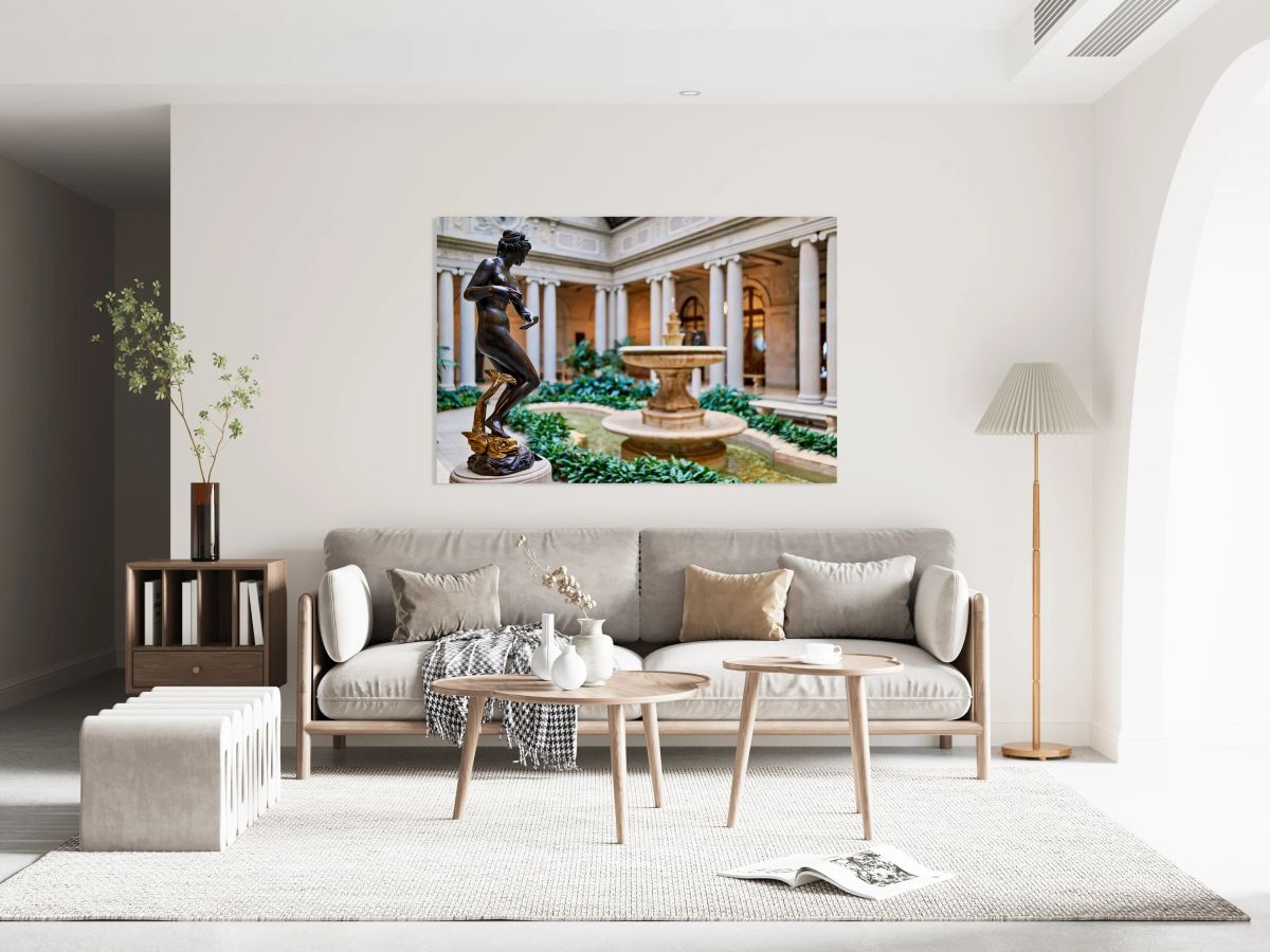 Sculpture near fountain in courtyard at Frick Collection in Manh