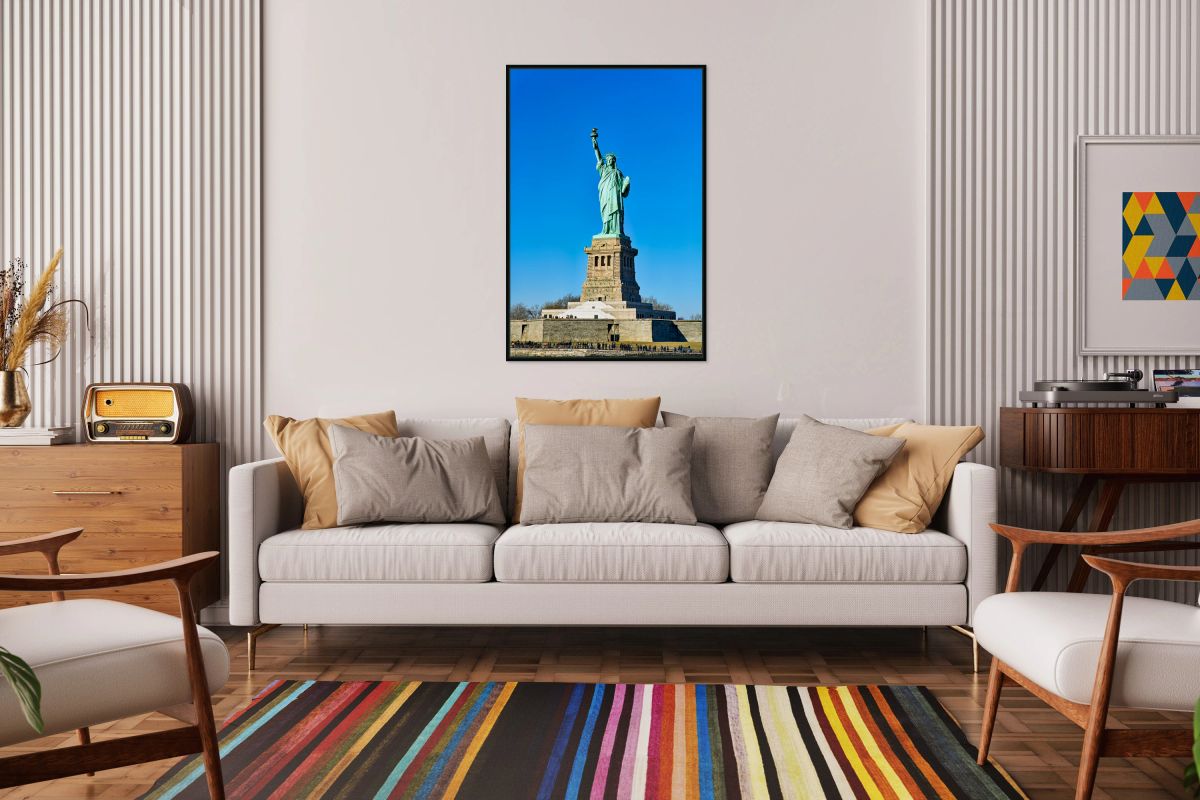 Statue of Liberty stands tall on Liberty Island in Manhattan New