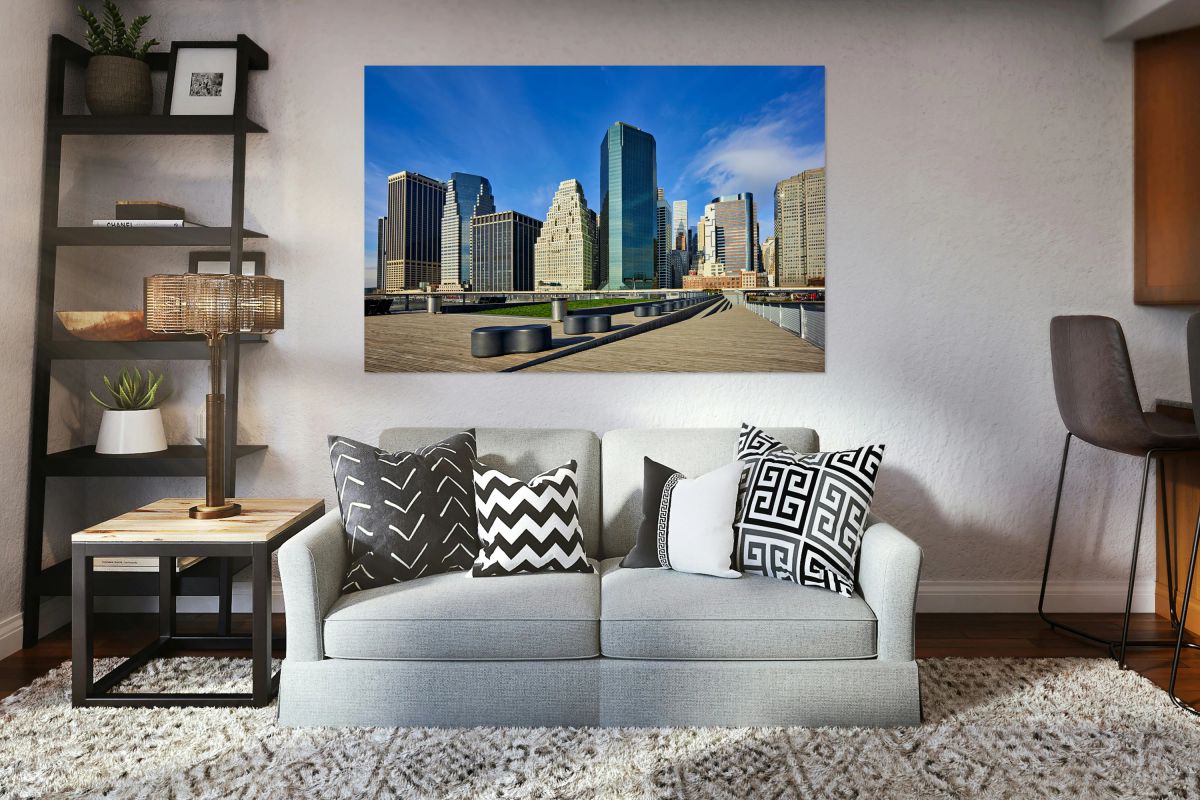 Manhattan skyline view with skyscrapers and waterfront area