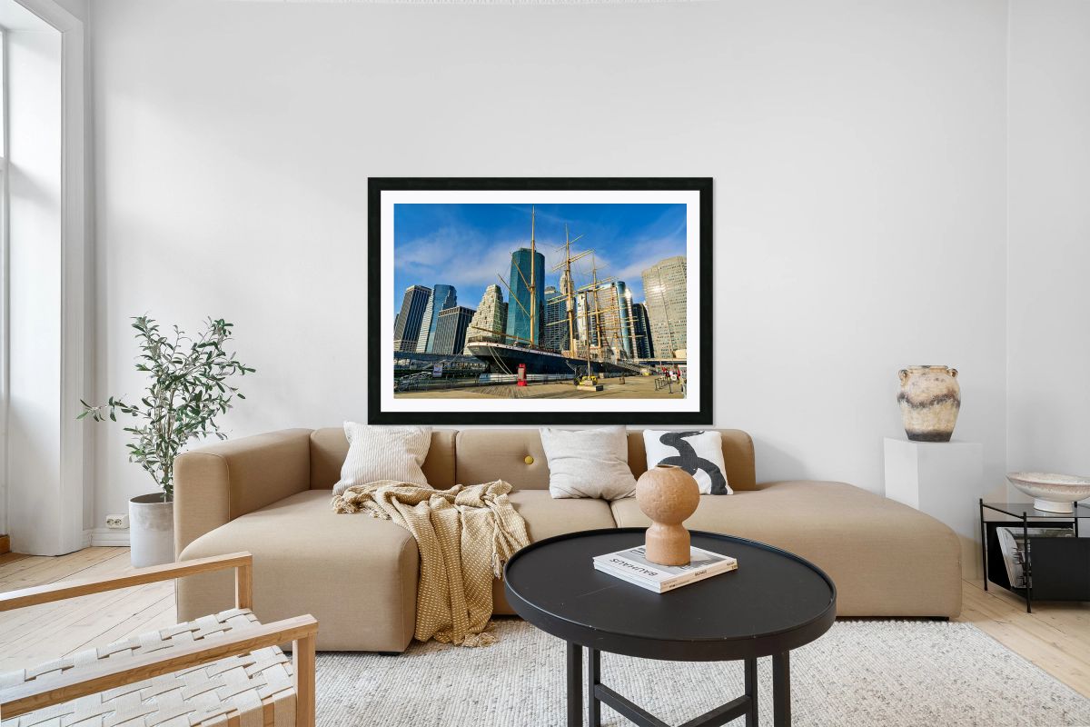 Manhattan skyline with Peking sailboat in New York harbor