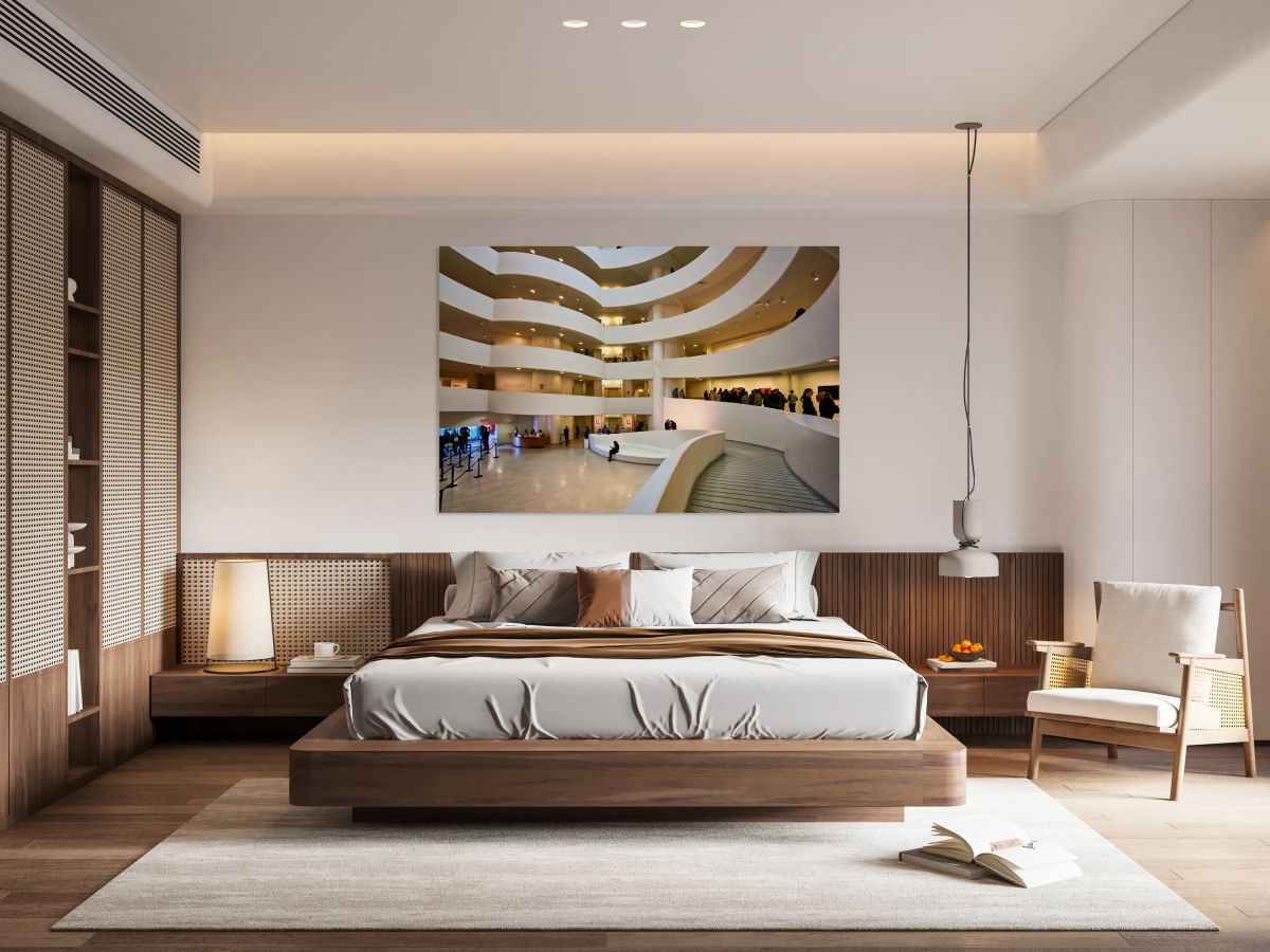 Visitors explore interior of Solomon R. Guggenheim Museum in New