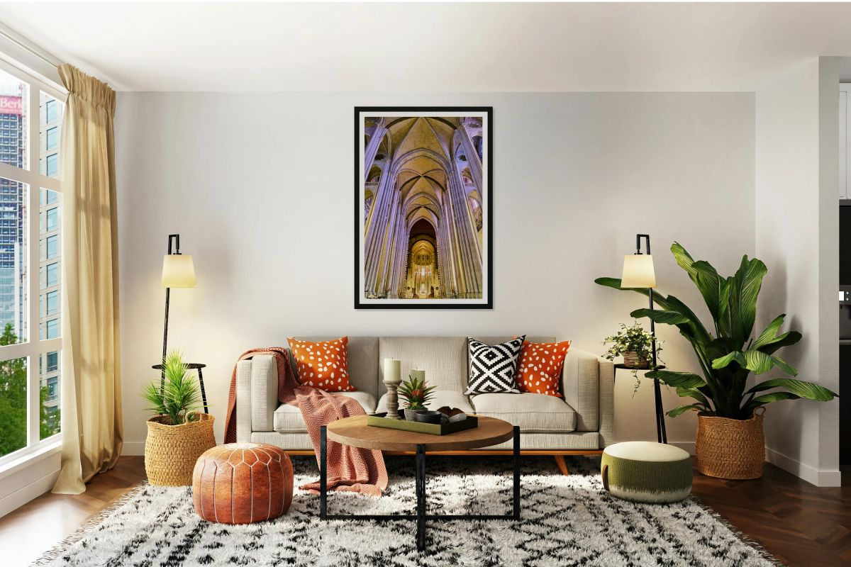 Manhattan cathedral interior showing arches and altar area