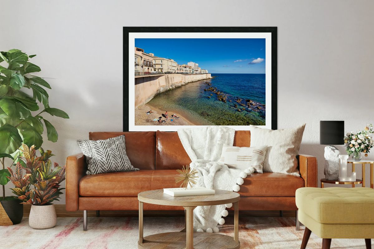 Seashore view at Syracuse Ortigia in Sicily on a sunny day