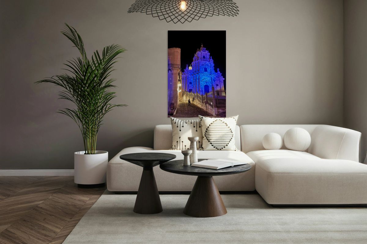 Duomo of San Giorgio lit during nighttime in Modica Sicily