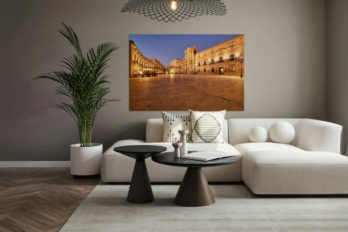 Syracuse Ortygia Island with Cathedral at dusk in Sicily Italy